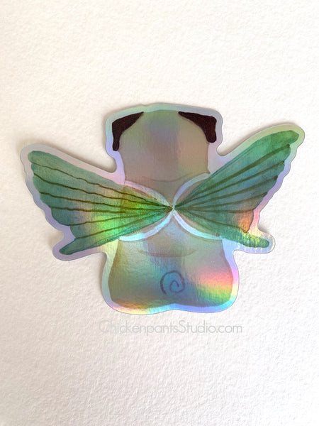 Winged Pug - Holographic Pug Vinyl Sticker
